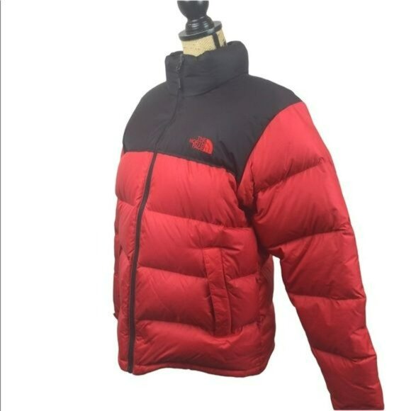 The North Face Mens Nuptse 700 Red Black Puffer Jacket Goose Down Insulated Medi - Picture 4 of 14